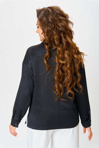 Классическая ассиметричная рубашка с драпировкой и коротким рукавом Danaida 2258 черный_атлас - фото 12