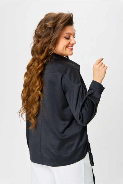 Классическая ассиметричная рубашка с драпировкой и коротким рукавом Danaida 2258 черный_атлас - фото 11