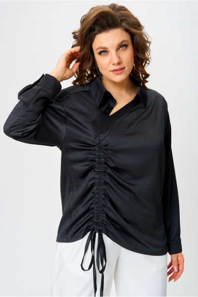 Классическая ассиметричная рубашка с драпировкой и коротким рукавом Danaida 2258 черный_атлас - фото 10