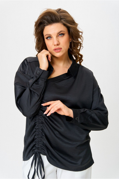 Классическая ассиметричная рубашка с драпировкой и коротким рукавом Danaida 2258 черный_атлас - фото 7