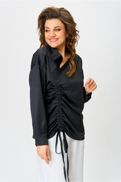 Классическая ассиметричная рубашка с драпировкой и коротким рукавом Danaida 2258 черный_атлас - фото 6