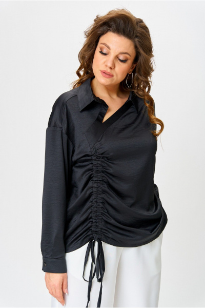 Классическая ассиметричная рубашка с драпировкой и коротким рукавом Danaida 2258 черный_атлас - фото 5