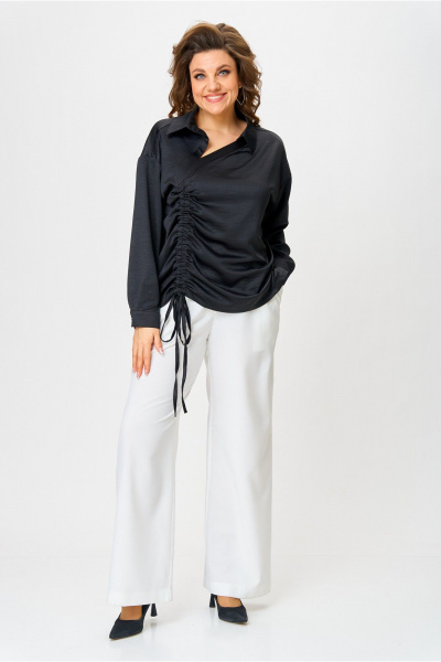 Классическая ассиметричная рубашка с драпировкой и коротким рукавом Danaida 2258 черный_атлас - фото 3