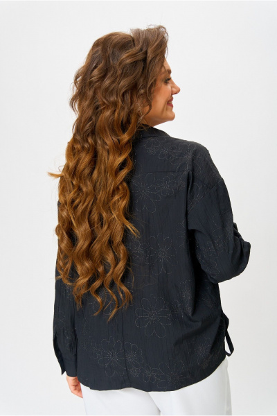 Элегантная ассиметричная рубашка с вертикальным подрезом и вырезом Danaida 2258 черный_жатка - фото 11