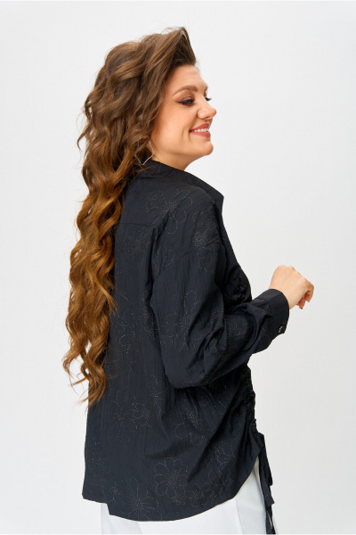 Элегантная ассиметричная рубашка с вертикальным подрезом и вырезом Danaida 2258 черный_жатка - фото 10