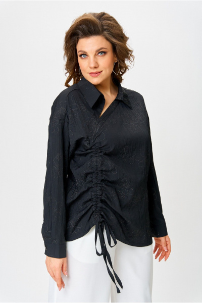 Элегантная ассиметричная рубашка с вертикальным подрезом и вырезом Danaida 2258 черный_жатка - фото 8