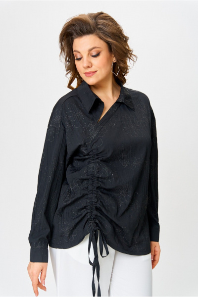 Элегантная ассиметричная рубашка с вертикальным подрезом и вырезом Danaida 2258 черный_жатка - фото 7