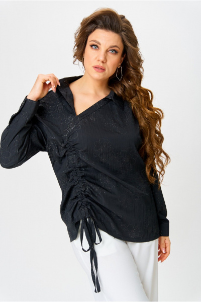 Элегантная ассиметричная рубашка с вертикальным подрезом и вырезом Danaida 2258 черный_жатка - фото 4