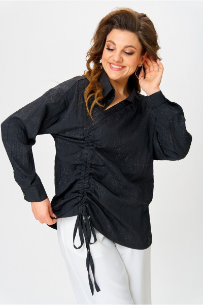 Элегантная ассиметричная рубашка с вертикальным подрезом и вырезом Danaida 2258 черный_жатка - фото 3