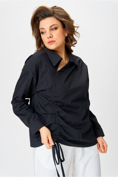 Черная ассиметричная рубашка с V-образным вырезом и свободным кроем Danaida 2258 черный_хлопок - фото 10
