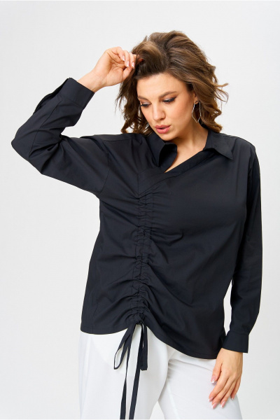 Черная ассиметричная рубашка с V-образным вырезом и свободным кроем Danaida 2258 черный_хлопок - фото 9