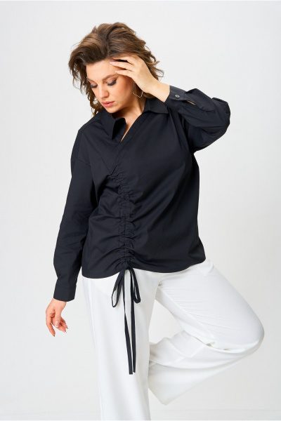 Черная ассиметричная рубашка с V-образным вырезом и свободным кроем Danaida 2258 черный_хлопок - фото 8