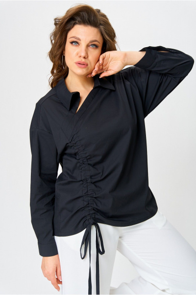 Черная ассиметричная рубашка с V-образным вырезом и свободным кроем Danaida 2258 черный_хлопок - фото 7