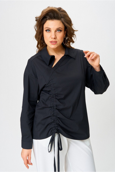 Черная ассиметричная рубашка с V-образным вырезом и свободным кроем Danaida 2258 черный_хлопок - фото 2