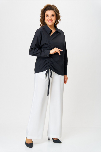 Черная ассиметричная рубашка с V-образным вырезом и свободным кроем Danaida 2258 черный_хлопок - фото 4
