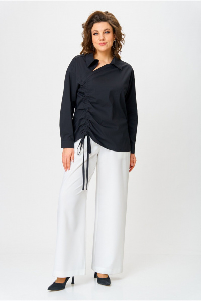 Черная ассиметричная рубашка с V-образным вырезом и свободным кроем Danaida 2258 черный_хлопок - фото 3