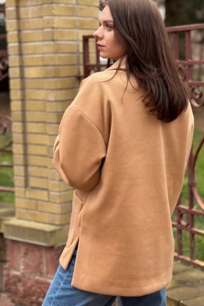 Полупальто свободного силуэта с асимметричным краем и поясом S.O.L O Me М-1688 песочный - фото 3