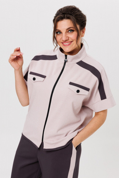 Базовый женский брючный комплект с жилетом и укороченными брюками Michel chic 1410 пудра,графит - фото 7