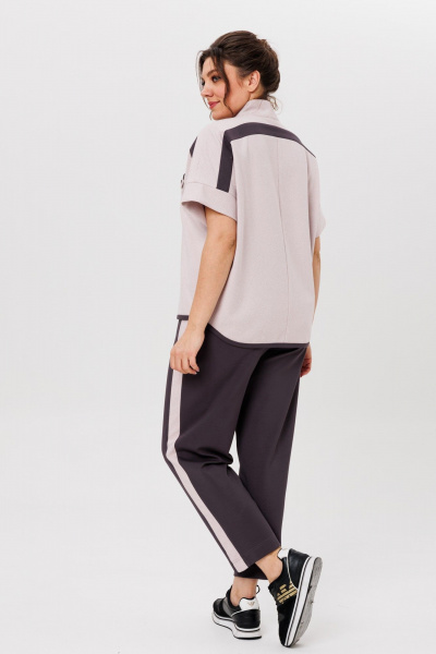 Базовый женский брючный комплект с жилетом и укороченными брюками Michel chic 1410 пудра,графит - фото 6