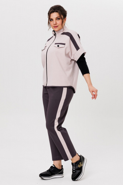 Базовый женский брючный комплект с жилетом и укороченными брюками Michel chic 1410 пудра,графит - фото 4