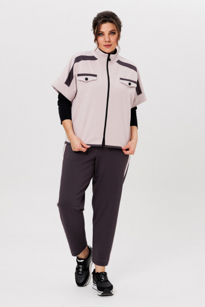 Базовый женский брючный комплект с жилетом и укороченными брюками Michel chic 1410 пудра,графит - фото 3