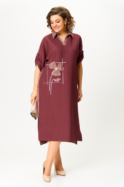 Демисезонное платье casual с вышивкой и карманами Michel chic 2134/1 брусничный - фото 2