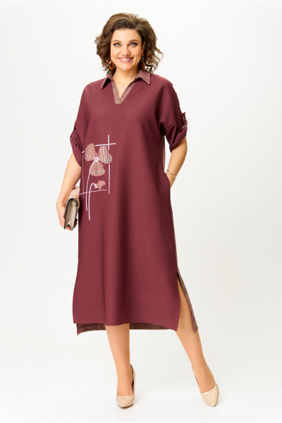 Демисезонное платье casual с вышивкой и карманами Michel chic 2134/1 брусничный - фото 1