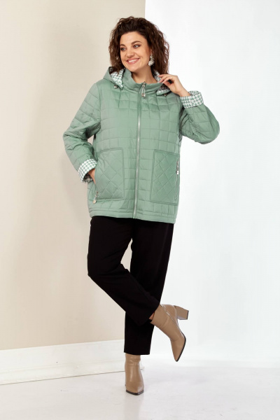 Двухсторонняя демисезонная куртка с ярким принтом и молнией Shetti 2182 фисташка - фото 3