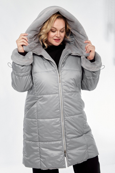 Демисезонное пальто полуприлегающего силуэта из плащёвой ткани Диомант 2040 серый - фото 9