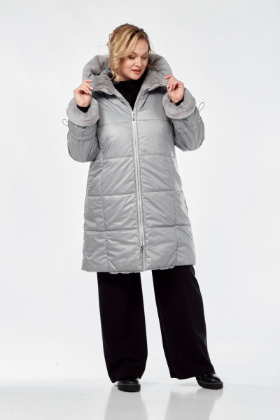 Демисезонное пальто полуприлегающего силуэта из плащёвой ткани Диомант 2040 серый - фото 8