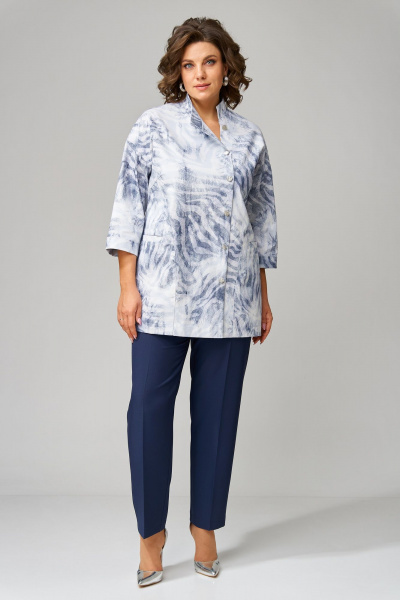 Белый и синий комплекты из жакета и брюк с асимметричной застежкой Орхидея 1464 - фото 6