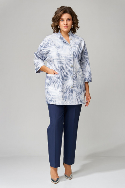 Белый и синий комплекты из жакета и брюк с асимметричной застежкой Орхидея 1464 - фото 1