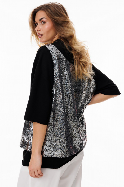 Белый и серый блузон oversize с пайетками на тянущейся основе Ларс Стиль 1054 - фото 2