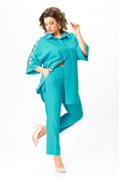 Комплект из брюк и рубашки билюзового стиля ANASTASIA MAK 1235 лазурный - фото 9