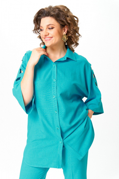 Комплект из брюк и рубашки билюзового стиля ANASTASIA MAK 1235 лазурный - фото 8