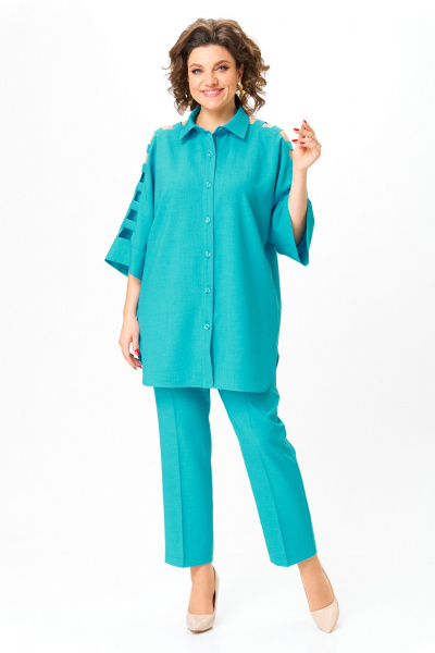 Комплект из брюк и рубашки билюзового стиля ANASTASIA MAK 1235 лазурный - фото 1