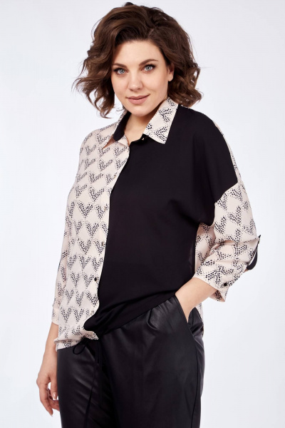 Мультиколор блуза прямого силуэта с рукавом 3/4 и воротником Matini 4.1761 - фото 2