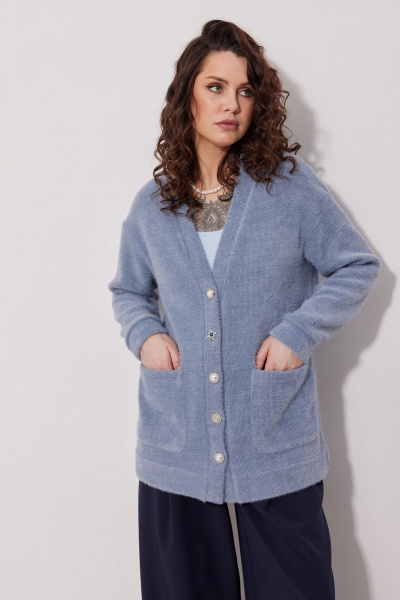 Кардиган из трикотажа с карманами и пуговицами MG Wear 1005 голубой - фото 1