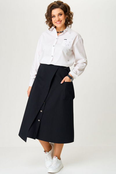 Блуза и юбка с воротником и складками Aira Style 24119 бело-черный - фото 11