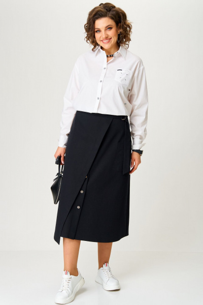 Блуза и юбка с воротником и складками Aira Style 24119 бело-черный - фото 10