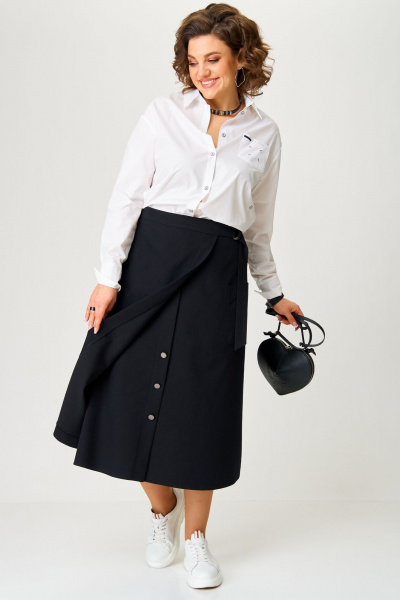 Блуза и юбка с воротником и складками Aira Style 24119 бело-черный - фото 9