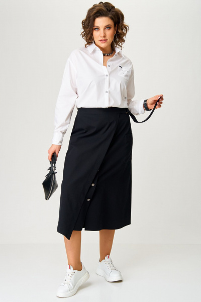 Блуза и юбка с воротником и складками Aira Style 24119 бело-черный - фото 8