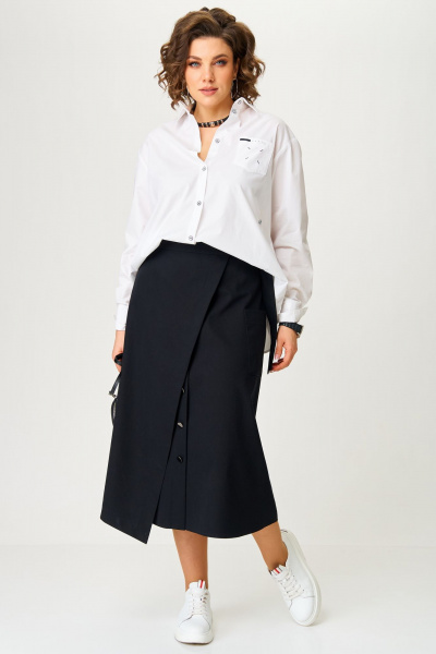 Блуза и юбка с воротником и складками Aira Style 24119 бело-черный - фото 6