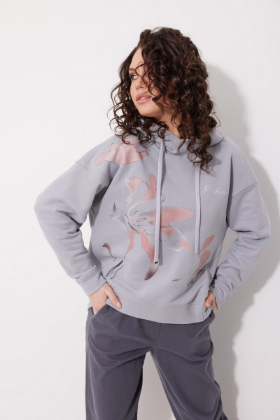 Женский худи с фигурным низом из мягкого трикотажа MG Wear 2245 серый - фото 1