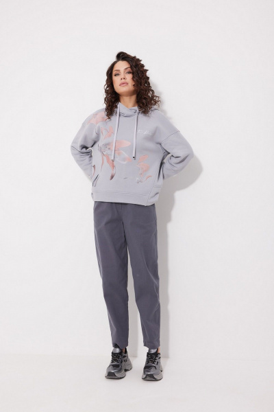 Женский худи с фигурным низом из мягкого трикотажа MG Wear 2245 серый - фото 2