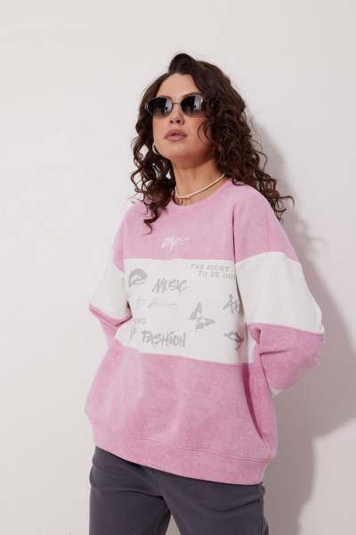 Демисезонный свитшот из трикотажа с эффектом пич MG Wear 2248 розовый_мрамор+молочный - фото 1