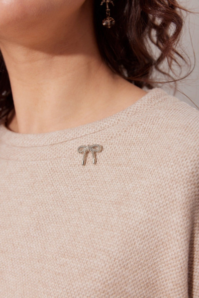 Элегантный джемпер из вискозы с бантиком на горловине MG Wear 2250 бежевый - фото 4