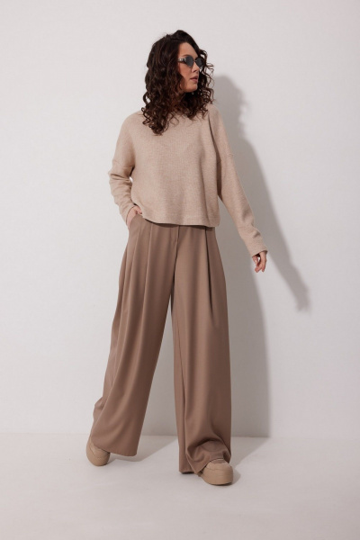 Элегантный джемпер из вискозы с бантиком на горловине MG Wear 2250 бежевый - фото 6