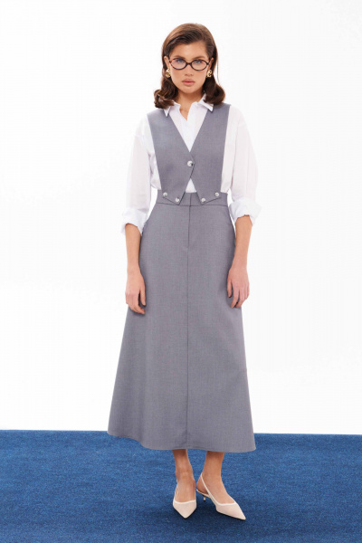 Серый демисезонный сарафан с съемным верхом для офиса и досуга Панда 12680 серый - фото 1