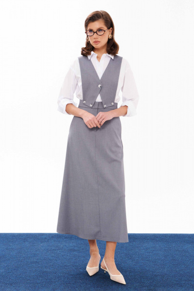 Серый демисезонный сарафан с съемным верхом для офиса и досуга Панда 12680 серый - фото 2